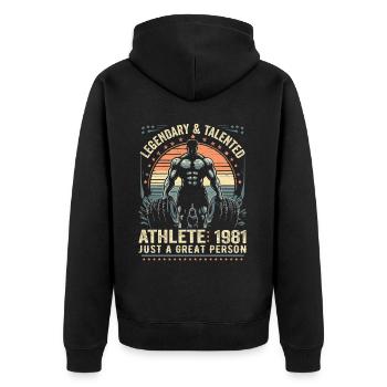 Jahrgang 1981 Fitness Geburtstagsgeschenk 1981 - Unisex Premium Bio Zip Hoodie - Schwarz - Hinten - Nico (187cm)