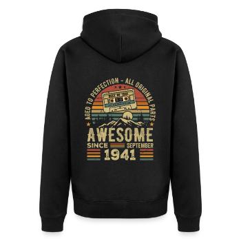 Septembre 1941 Cadeau Anniversaire Septembre 1941 - Veste à capuche bio Premium Unisexe - noir - Dos - Nico (187cm)
