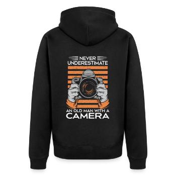 Never underestimate an old man with a camera - Unisex Premium Organic Zip Hoodie - black - Back - Nico (187cm)