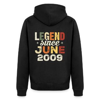 Juni 2009 Geburtstagsgeschenk Juni 2009 Juni 2009 - Unisex Premium Bio Zip Hoodie - Schwarz - Hinten - Nico (187cm)