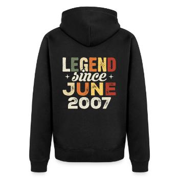 Juni 2007 Geburtstagsgeschenk Juni 2007 Juni 2007 - Unisex Premium Bio Zip Hoodie - Schwarz - Hinten - Nico (187cm)
