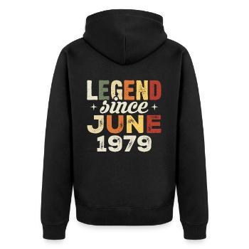 Juin 1979 Cadeau d’anniversaire Juin 1979 Juin 1979 - Veste à capuche bio Premium Unisexe - noir - Dos - Nico (187cm)