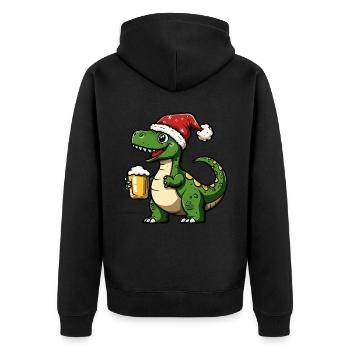 Dinosaur brontosaurus Christmas Beer Funny - Unisex Premium Organic Zip Hoodie - black - Back - Nico (187cm)