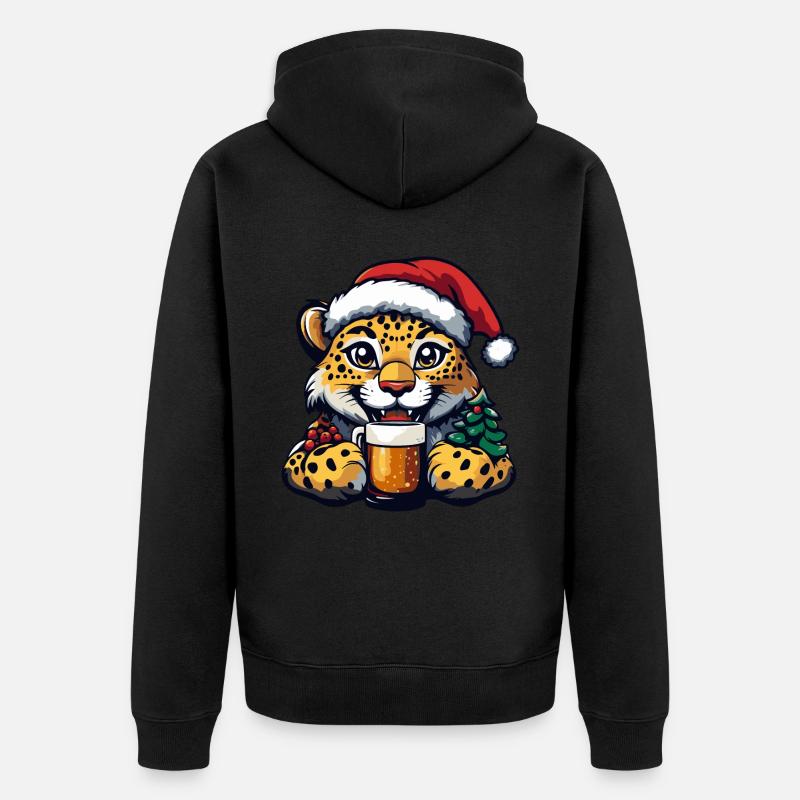 Léopard Noël Bière Drôle - Veste à capuche bio Premium Unisexe - noir