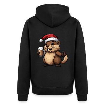 Biber Weihnachten Bier Lustig - Unisex Premium Bio Zip Hoodie - Schwarz - Hinten - Nico (187cm)