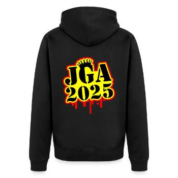 JGA 2025 Junggesellen Abschied - Unisex Premium Bio Zip Hoodie - Schwarz - Hinten - Nico (187cm)