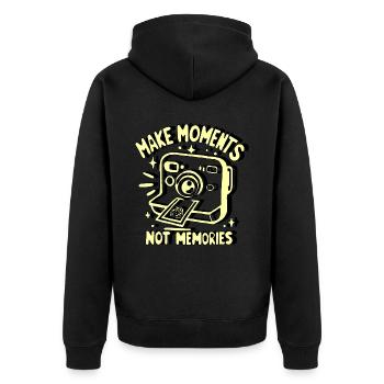 MACHEN SIE MOMENTE ZU ERINNERUNGEN - Unisex Premium Bio Zip Hoodie - Schwarz - Hinten - Nico (187cm)