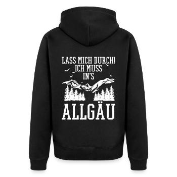 Allgäu Wandern Spruch lustig LASS MICH DURCH - Unisex Premium Bio Zip Hoodie - Schwarz - Hinten - Nico (187cm)