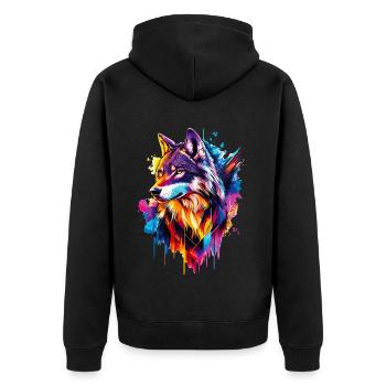Wolf Wolf Head Predator Forest Nature Wilderness Colorful - Unisex Premium Organic Zip Hoodie - black - Back - Nico (187cm)