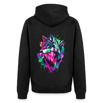 Wolf Wolf Head Predator Forest Nature Wilderness Colorful - Unisex Premium Organic Zip Hoodie - black - Back - Nico (187cm)