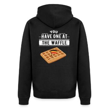 Lustiger Denglisch Waffel Spruch Denglish Sprüche - Unisex Premium Bio Zip Hoodie - Schwarz - Hinten - Nico (187cm)