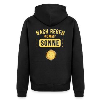 Nach Regen Kommt Sonne Nord Plattdeutsch Spruch - Unisex Premium Bio Zip Hoodie - Schwarz - Hinten - Nico (187cm)