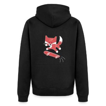 Skater Fuchs Comic | Skateboard Rotfuchs Geschenk - Unisex Premium Bio Zip Hoodie - Schwarz - Hinten - Nico (187cm)