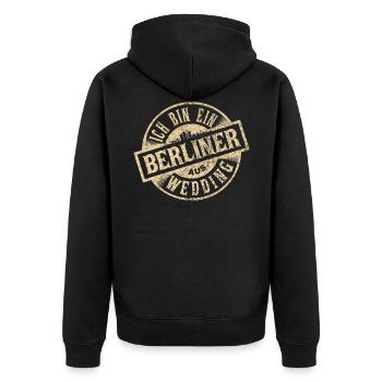 Ich bin ein Berliner aus Berlin Wedding - Unisex Premium Bio Zip Hoodie - Schwarz - Hinten - Nico (187cm)
