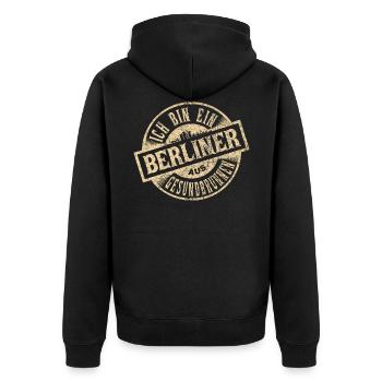 Ich bin ein Berliner aus Berlin Gesundbrunnen - Unisex Premium Bio Zip Hoodie - Schwarz - Hinten - Nico (187cm)