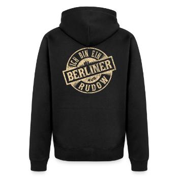 Ich bin ein Berliner aus Berlin Rudow - Unisex Premium Bio Zip Hoodie - Schwarz - Hinten - Nico (187cm)