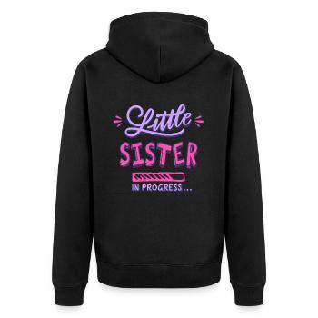 Schwesterchen in Bearbeitung - Unisex Premium Bio Zip Hoodie - Schwarz - Hinten - Nico (187cm)