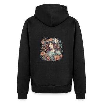 Summer Flower Girl Bohemian Style Vintage Féminin - Veste à capuche bio Premium Unisexe - noir - Dos - Nico (187cm)