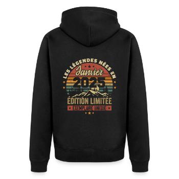 Légendaire depuis Janvier 2025 Vintage Cadeau 2025 - Veste à capuche bio Premium Unisexe - noir - Dos - Nico (187cm)