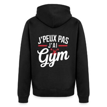 Ich kann nicht, ich habe ein Fitnessstudio - Unisex Premium Bio Zip Hoodie - Schwarz - Hinten - Nico (187cm)