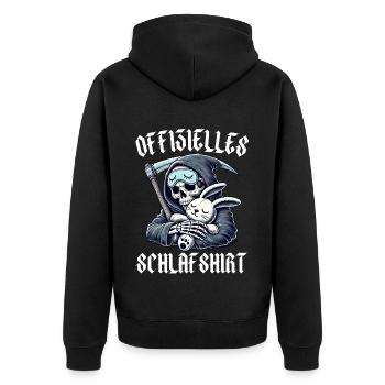 Lustiges Offizielles Schlafshirt mit Reaper - Unisex Premium Bio Zip Hoodie - Schwarz - Hinten - Nico (187cm)