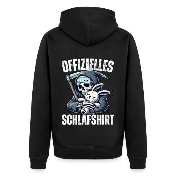 Lustiges Offizielles Schlafshirt mit Reaper - Unisex Premium Bio Zip Hoodie - Schwarz - Hinten - Nico (187cm)