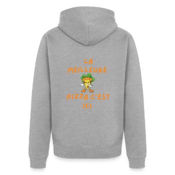 la meilleure pizza c'est ici - Veste à capuche bio Premium Unisexe - gris chiné - Dos - Nico (187cm)
