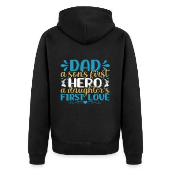 PAPA HÉROS AMOUR | Fête des pères Fête des pères - Veste à capuche bio Premium Unisexe - noir - Dos - Nico (187cm)
