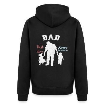 PAPA HÉROS AMOUR | Fête des pères Fête des pères - Veste à capuche bio Premium Unisexe - noir - Dos - Nico (187cm)