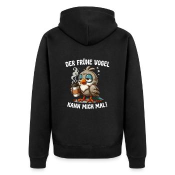DER FRÜHE VOGEL KANN MICH MAL! KAFFEE TASSE SPRUCH - Unisex Premium Bio Zip Hoodie - Schwarz - Hinten - Nico (187cm)