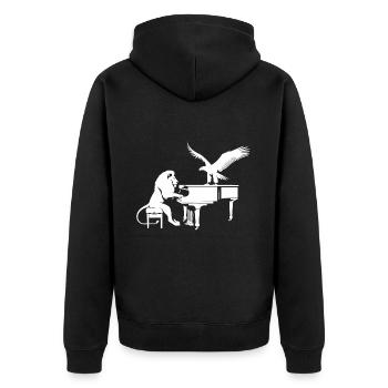 Sinfonie der Wildnis - Löwe und Adler am Flügel - Unisex Premium Bio Zip Hoodie - Schwarz - Hinten - Nico (187cm)