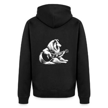 Saitenmelodie Collie - Colli mit Gitarre - Unisex Premium Bio Zip Hoodie - Schwarz - Hinten - Nico (187cm)