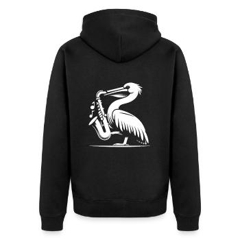 Saxophon-Schwingen - Pelikan mit Saxophon - Unisex Premium Bio Zip Hoodie - Schwarz - Hinten - Nico (187cm)