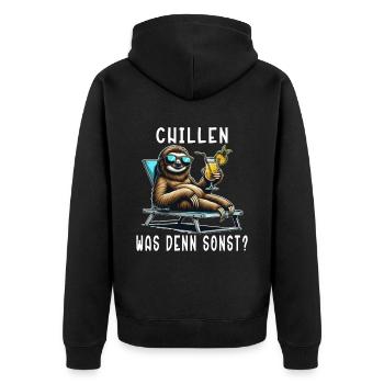 Chill mal dein Leben chillen Faultier Sloth Spruch - Unisex Premium Bio Zip Hoodie - Schwarz - Hinten - Nico (187cm)