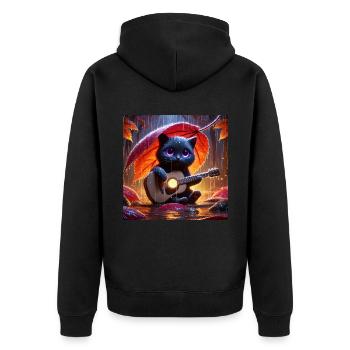 Chat noir aux yeux violets joue de la guitare - Veste à capuche bio Premium Unisexe - noir - Dos - Nico (187cm)