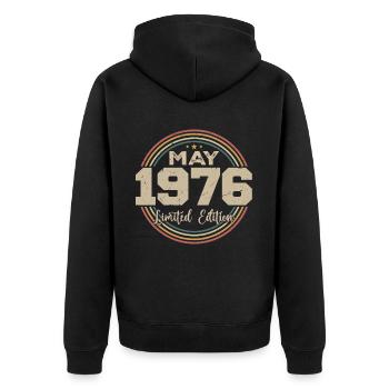 May 1976 Vintage Born In May 1976 Birthday - Unisex Premium Organic Zip Hoodie - black - Back - Nico (187cm)