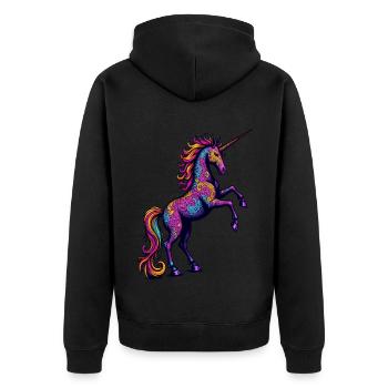 Neon Pattern Unicorn – Colorful Fantasy Magic - Unisex Premium Organic Zip Hoodie - black - Back - Nico (187cm)
