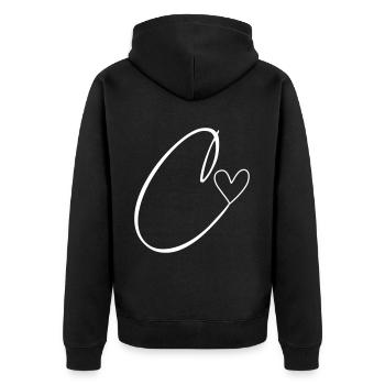 Buchstabe C Buchstabe-C Kalligrafie - Unisex Premium Bio Zip Hoodie - Schwarz - Hinten - Nico (187cm)