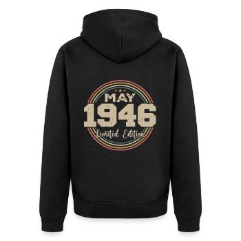 Mai 1946 Vintage Nées En Mai 1946 Anniversaire - Veste à capuche bio Premium Unisexe - noir - Dos - Nico (187cm)