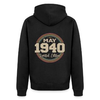 Mai 1940 Vintage Nées En Mai 1940 Anniversaire - Veste à capuche bio Premium Unisexe - noir - Dos - Nico (187cm)