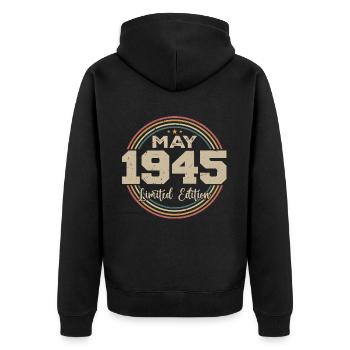 Mai 1945 Vintage Nées En Mai 1945 Anniversaire - Veste à capuche bio Premium Unisexe - noir - Dos - Nico (187cm)