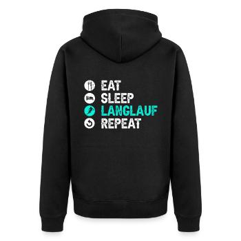 Eat Sleep Langlauf Repeat Wintersport Skifahrer La - Unisex Premium Bio Zip Hoodie - Schwarz - Hinten - Nico (187cm)