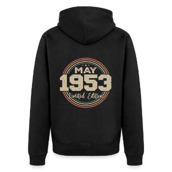 Mai 1953 Vintage Nées En Mai 1953 Anniversaire - Veste à capuche bio Premium Unisexe - noir - Dos - Nico (187cm)