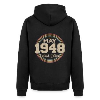 Mai 1948 Jahrgang Jahrgang Mai 1948 Geburtstag - Unisex Premium Bio Zip Hoodie - Schwarz - Hinten - Nico (187cm)