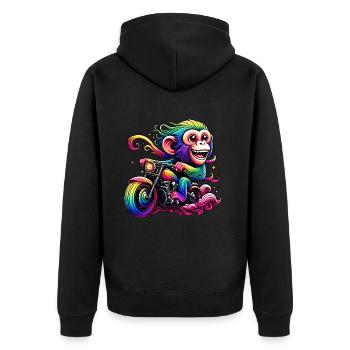 Singe arc-en-ciel à la roue arc-en-ciel - Veste à capuche bio Premium Unisexe - noir - Dos - Nico (187cm)