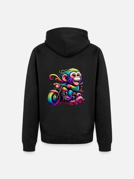 Regenbogenaffe am Regenbogensteuer - Unisex Premium Bio Zip Hoodie - Schwarz