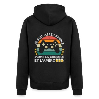 J' aime la console et l' apéro humour gaming rétro - Veste à capuche bio Premium Unisexe - noir - Dos - Nico (187cm)