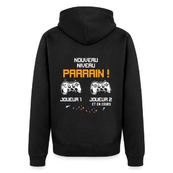Zukünftiger Pate Video-Spiele Ankunft von Baby - Unisex Premium Bio Zip Hoodie - Schwarz - Hinten - Nico (187cm)