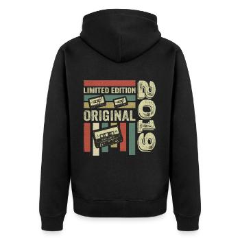 Millésime 2019 - Citation d’anniversaire rétro 2019 - Veste à capuche bio Premium Unisexe - noir - Dos - Nico (187cm)