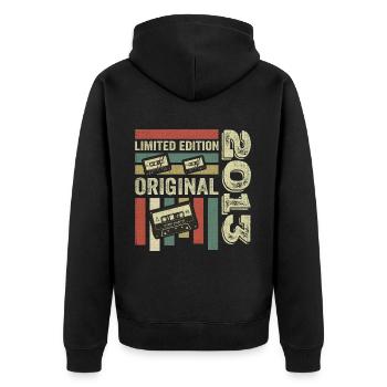 Millésime 2013 - Citation d’anniversaire rétro 2013 - Veste à capuche bio Premium Unisexe - noir - Dos - Nico (187cm)